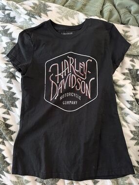 Harley-Davidson Black Crewneck Tee with White Logo